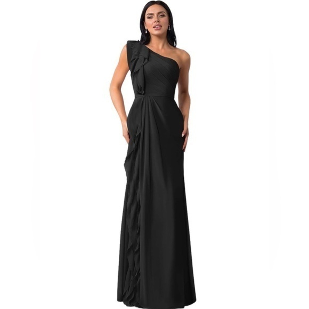 Azazie Sharon Black One Shoulder Black Tie Formal Gown Size C